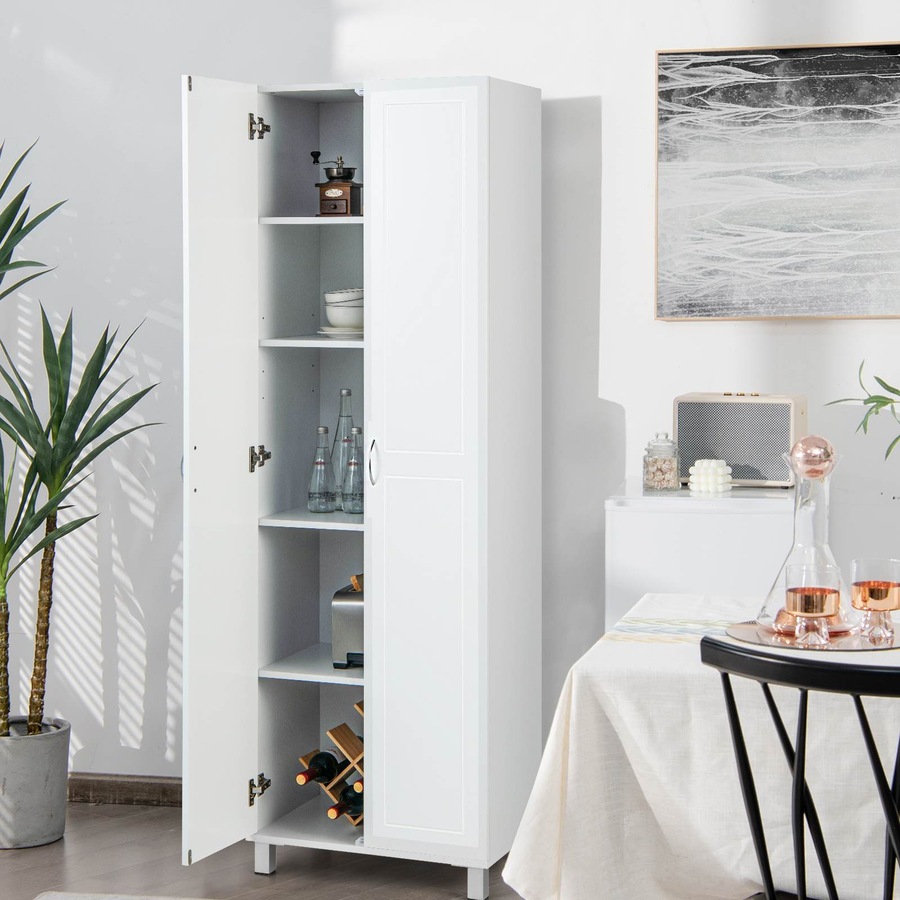 Costway 187 CM Double Door Tall Storage Cabinet Modern Utility Pantry Organizer White