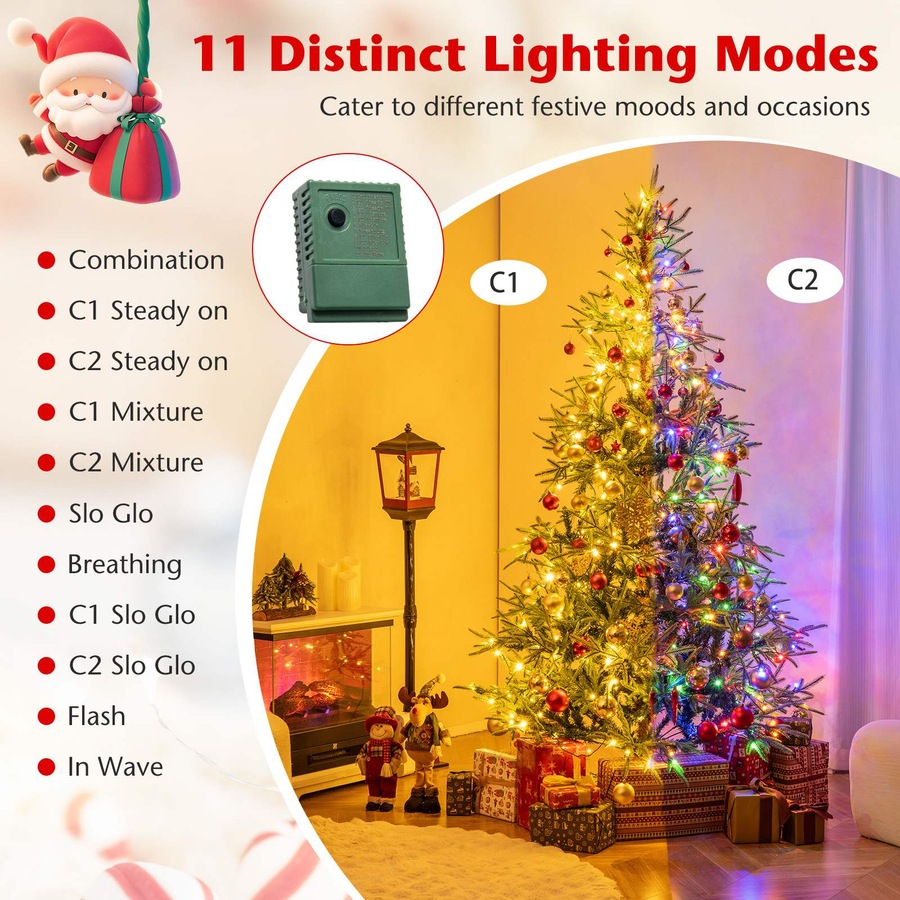 Costway 2.1M Christmas Tree 11 Mode 678 PE Tips Xmas Tree 300 LED Light Pre-lit Party Hinged Decor Gift