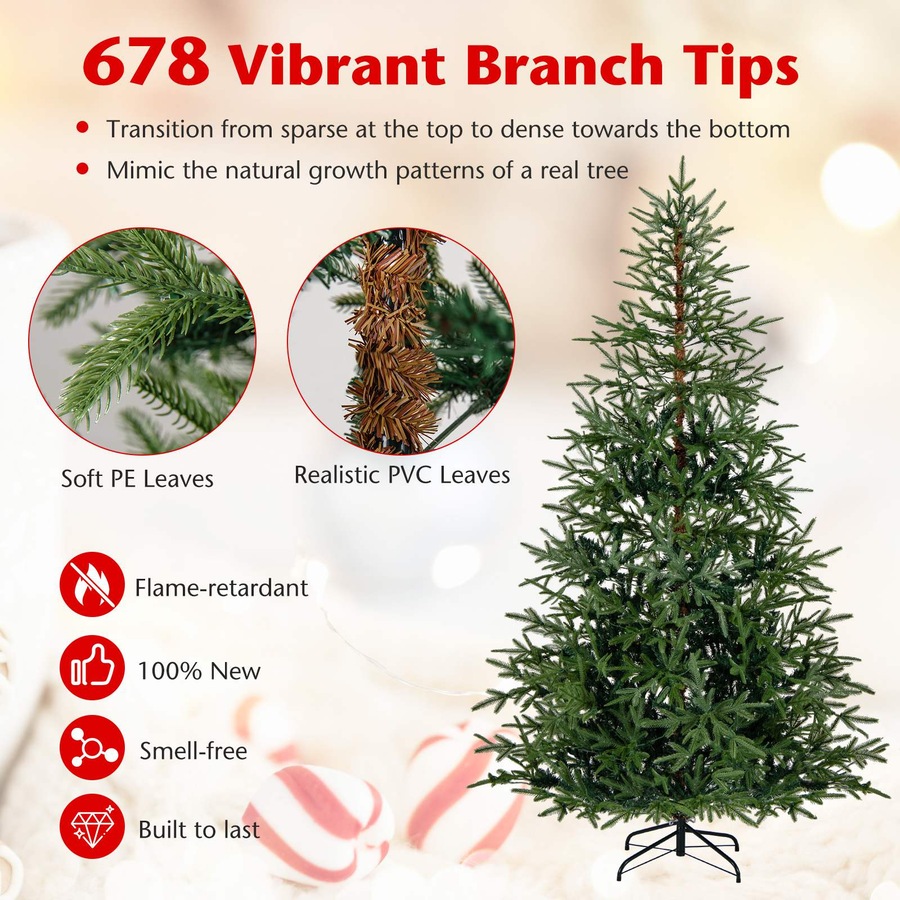 Costway 2.1M Christmas Tree 11 Mode 678 PE Tips Xmas Tree 300 LED Light Pre-lit Party Hinged Decor Gift