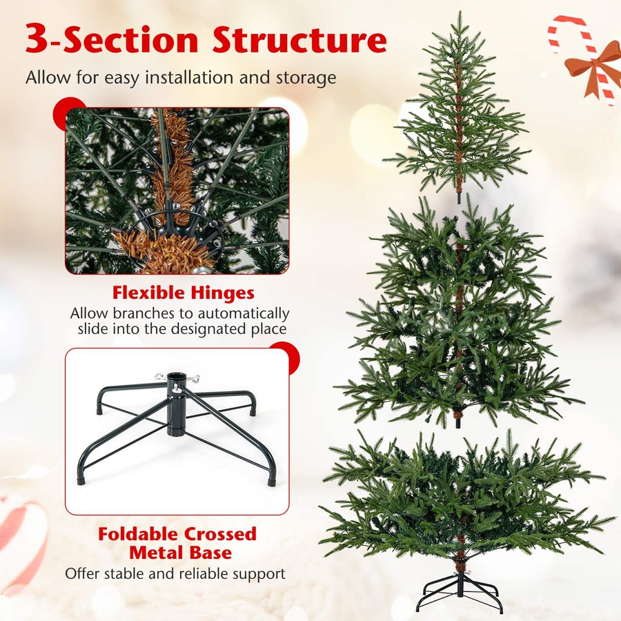 Costway 2.1M Christmas Tree 11 Mode 678 PE Tips Xmas Tree 300 LED Light Pre-lit Party Hinged Decor Gift