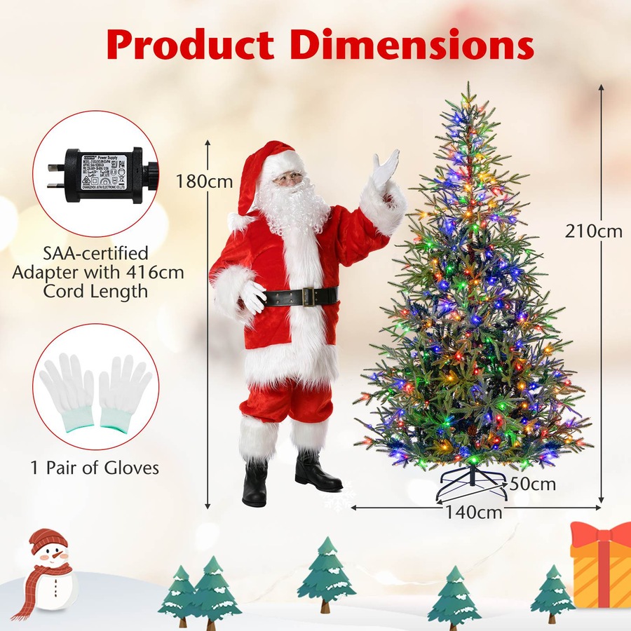 Costway 2.1M Christmas Tree 11 Mode 678 PE Tips Xmas Tree 300 LED Light Pre-lit Party Hinged Decor Gift