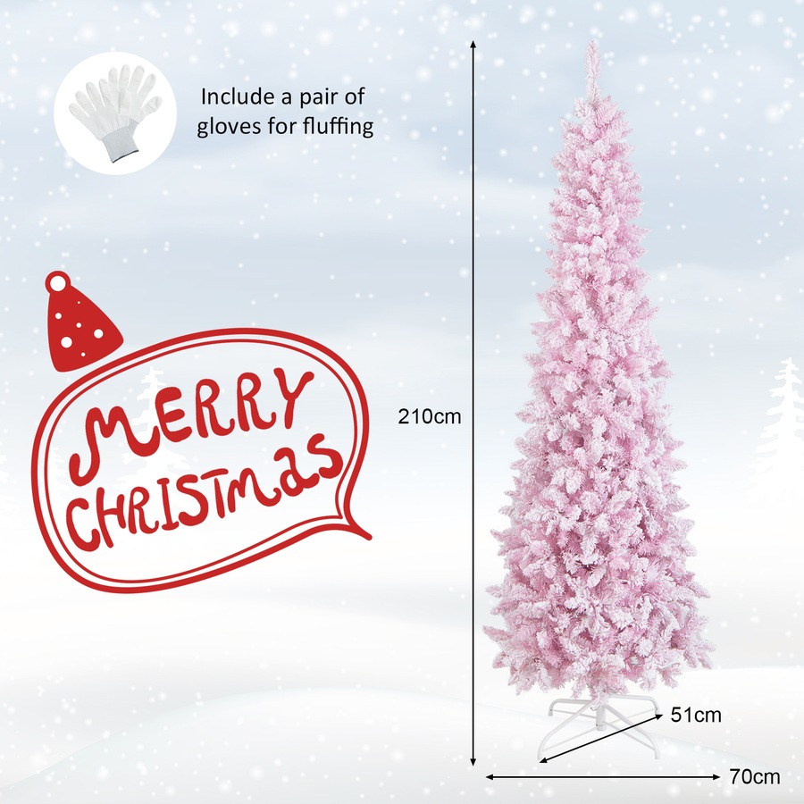 Costway 2.1M Pre-lit Christmas Tree Artificial PVC Hinged Snow Flocked Xmas Tree w/8 Modes Lights & 800 Branch Tips