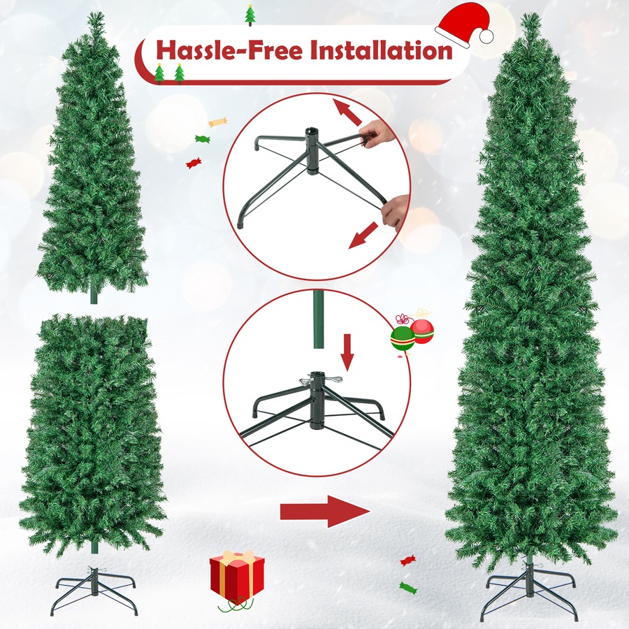Costway 2.1M Pre Lit Slim Christmas Tree LED Xmas Tree Decoration PVC Home Garden