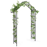 Costway Pointed Garden Arch Climbing Trellis w/Iron Wrought Gate Entrance Party Wedding Frame Black