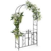 Costway 2.29M Flower Shaped Double Door Garden Arch Climbing Trellis w/Iron Wrought Gate Entrance Party Wedding Frame