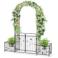 Costway 2.2m Garden Arch Lockable Gate w/Side Planter Wedding Party Decoration Black