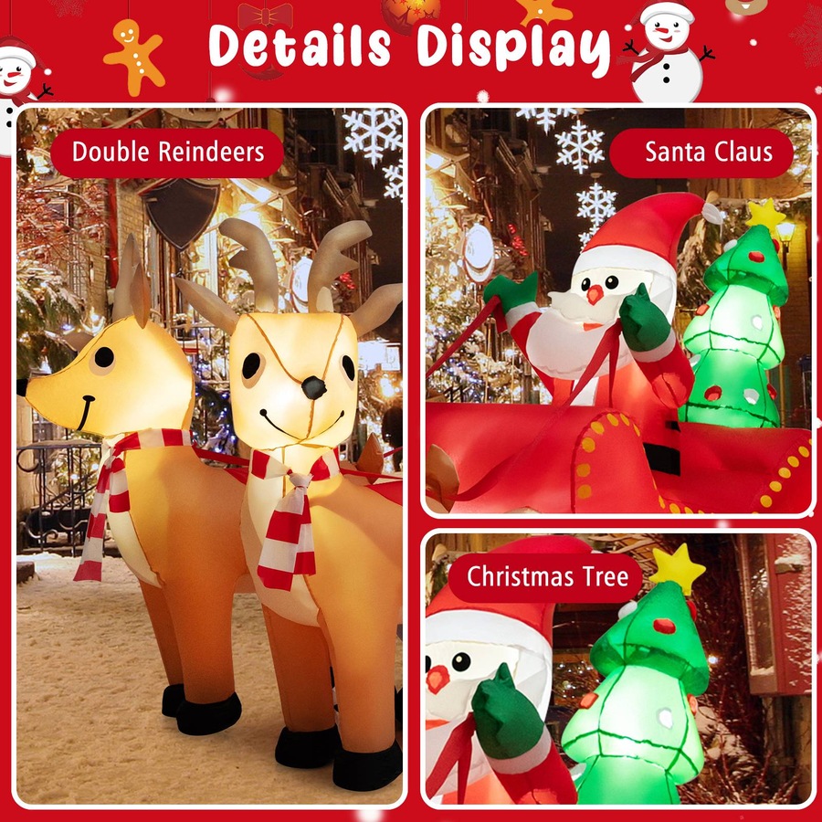 Costway 2.2M Inflatable Santa Claus Reindeer & Sleigh Santa Rides Sled Christmas Yard Decoration