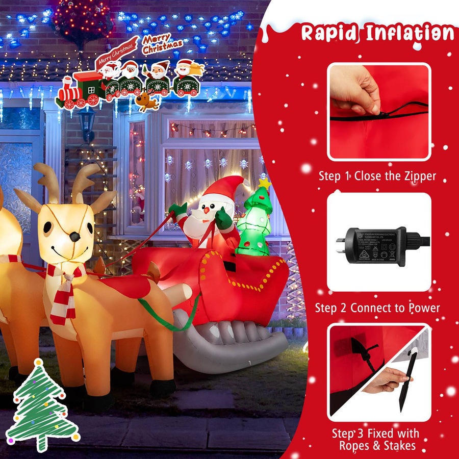 Costway 2.2M Inflatable Santa Claus Reindeer & Sleigh Santa Rides Sled Christmas Yard Decoration