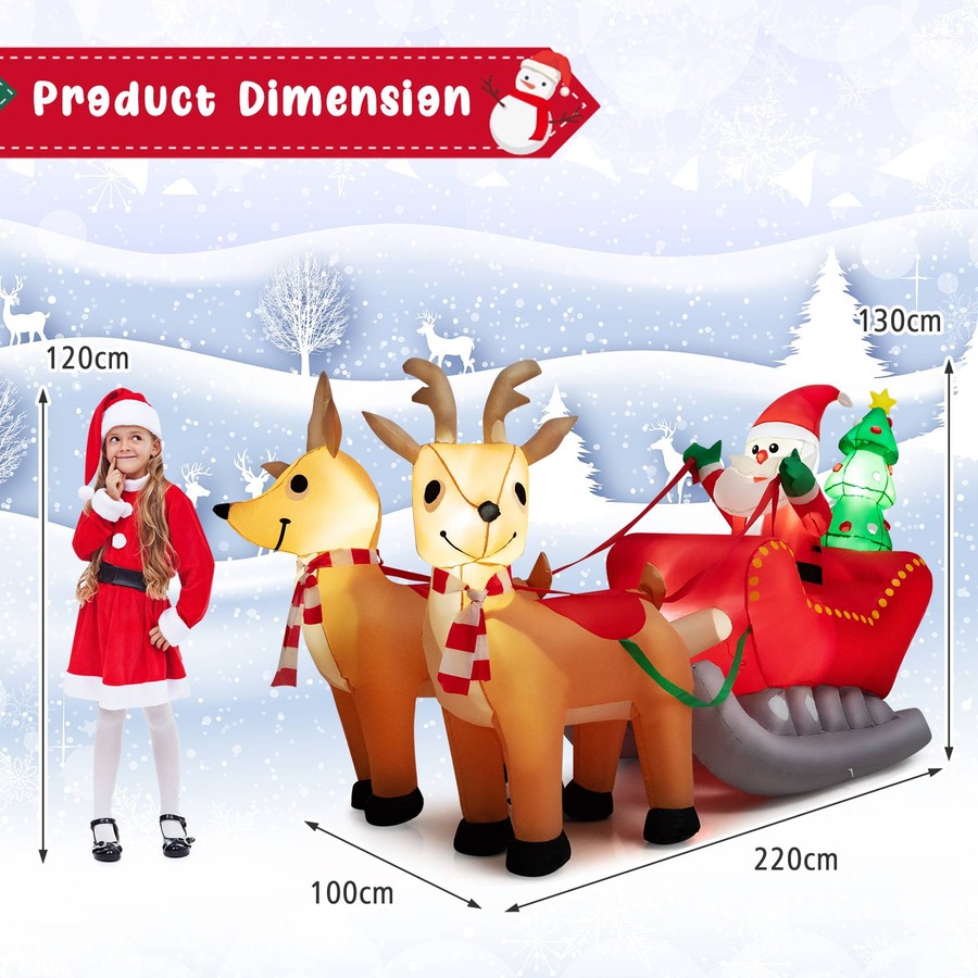 Costway 2.2M Inflatable Santa Claus Reindeer & Sleigh Santa Rides Sled Christmas Yard Decoration