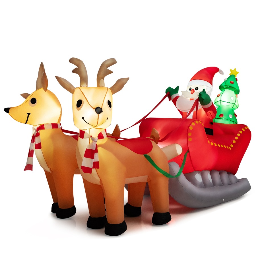 Costway 2.2M Inflatable Santa Claus Reindeer & Sleigh Santa Rides Sled Christmas Yard Decoration