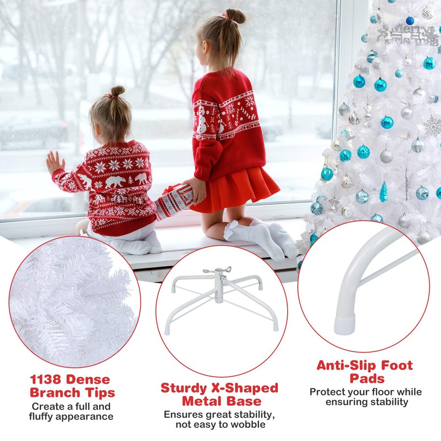 Costway 2.4M Snowy White Christmas Tree Xmas Home Decoration