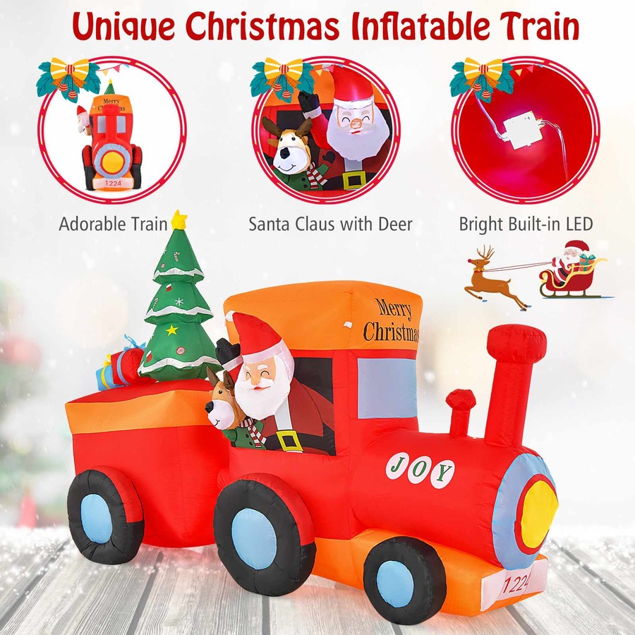 Costway 2.6M LED Pre-lit Inflatable Train w/Santa Claus & Deer Christmas Blow Up Xmas Decor Party Holiday