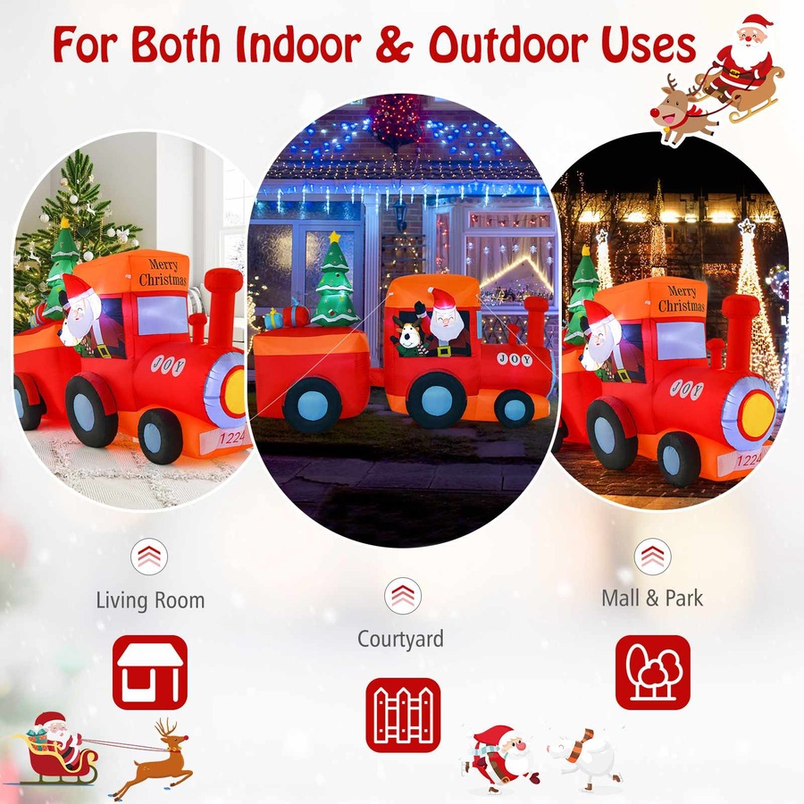 Costway 2.6M LED Pre-lit Inflatable Train w/Santa Claus & Deer Christmas Blow Up Xmas Decor Party Holiday