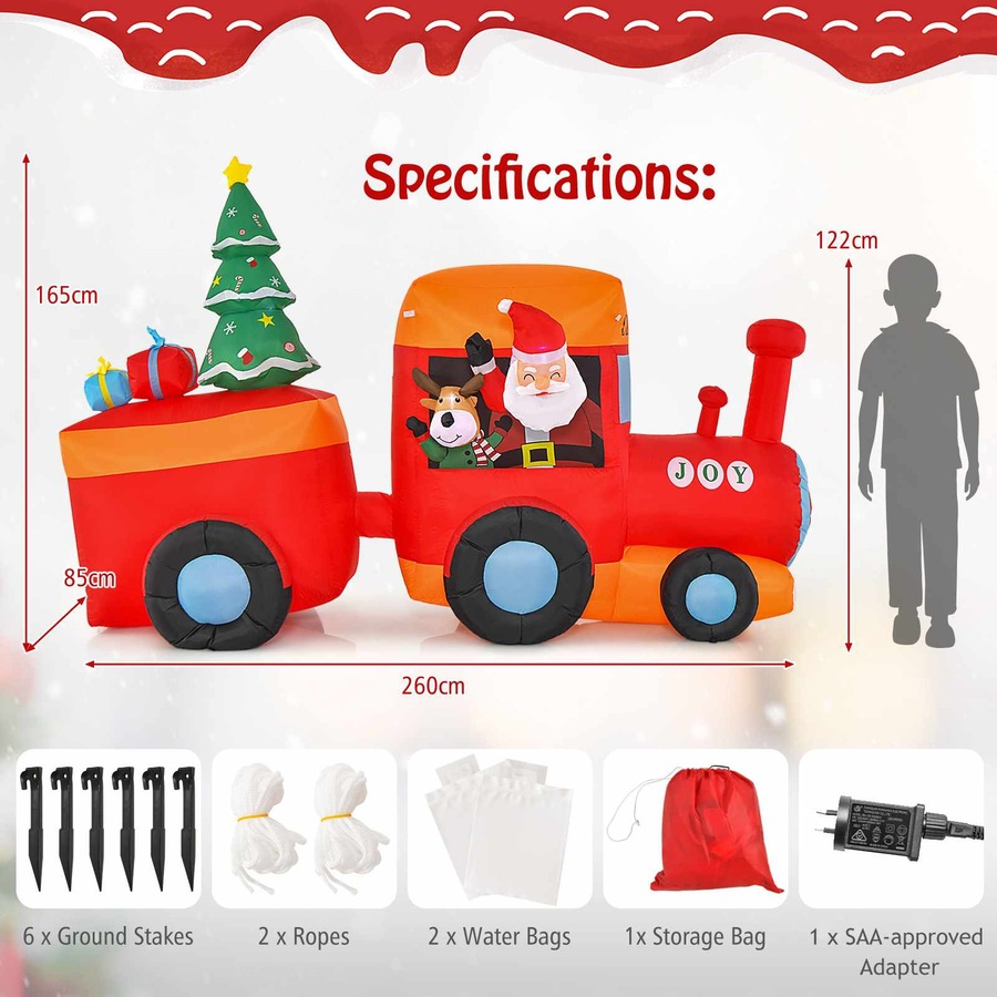 Costway 2.6M LED Pre-lit Inflatable Train w/Santa Claus & Deer Christmas Blow Up Xmas Decor Party Holiday