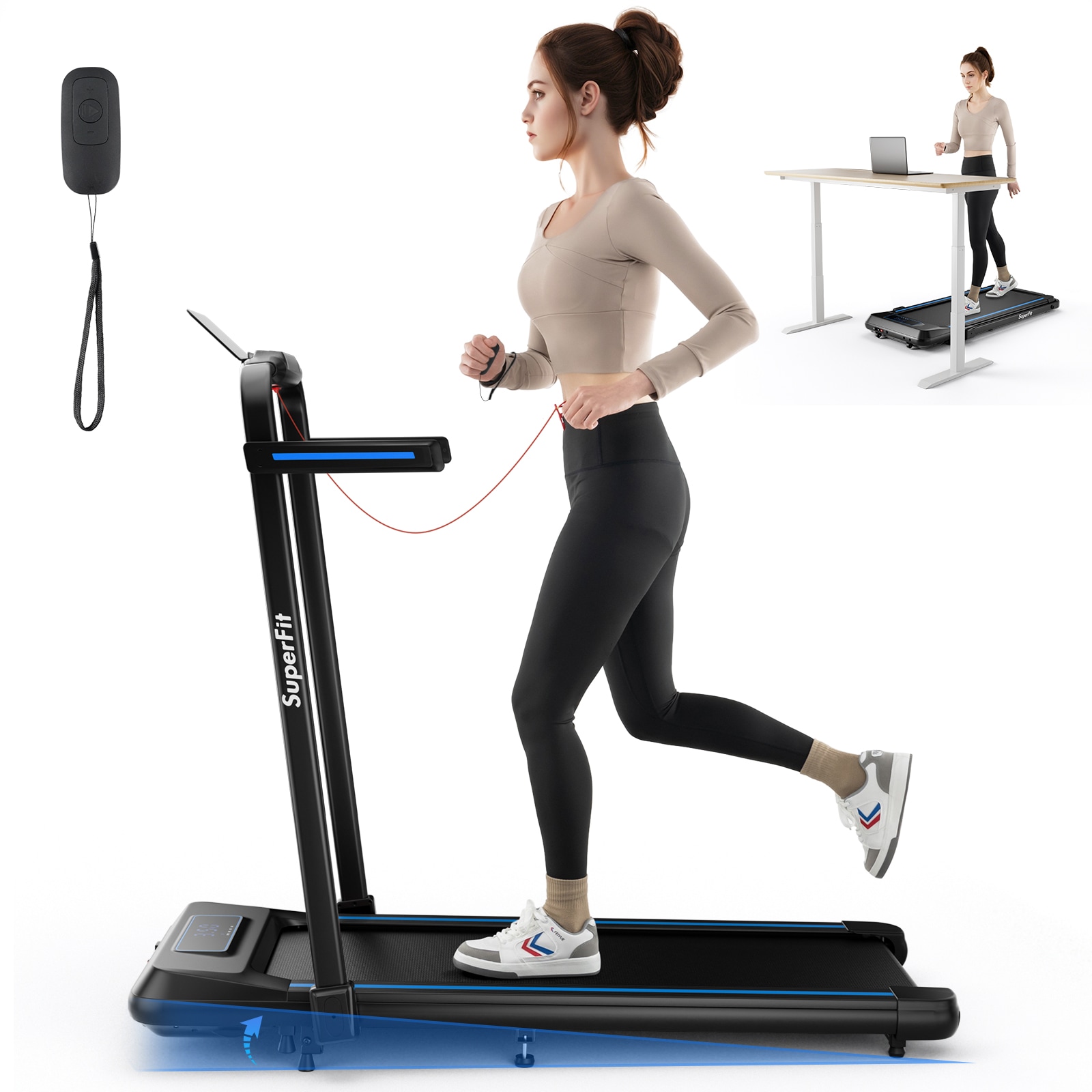 Costway 2 in 1 Folding Treadmill Electric Desk Walking Pad Incline Exercise Machine