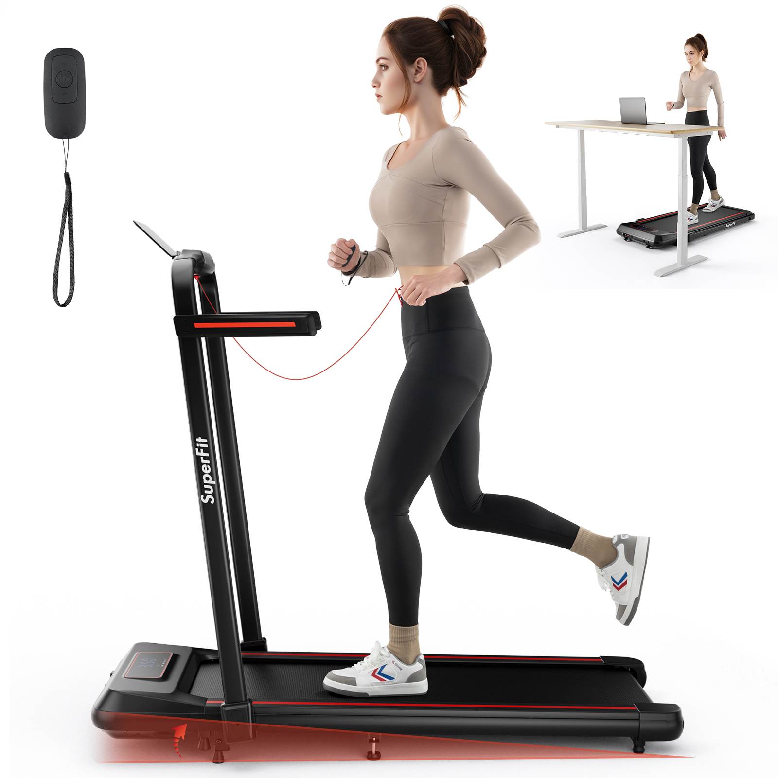 Costway 2 in 1 Folding Treadmill Electric Desk Walking Pad Incline Exercise Machine