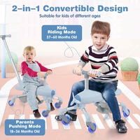 Costway 2-in-1 Ride-on Push Car Plane-Themed Foot-to-Floor Sliding Toy w/Removable Handle & Rear Storage Basket Blue