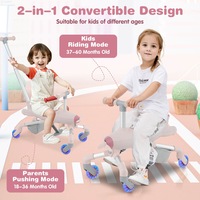 Costway 2-in-1 Ride-on Push Car Plane-Themed Foot-to-Floor Sliding Toy w/Removable Handle & Rear Storage Basket Pink
