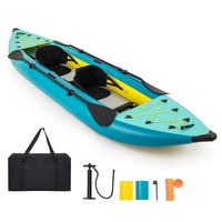 Costway 2-person Inflatable Kayak Set w/Aluminium Oars & Carry Bag Portable Padded Kayak Boat Blue