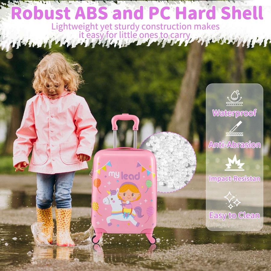 Costway 2 Pieces Hardshell Travel Luggage w/30cm Carry-on Suitcase & 29cm Backpack Airline Approved Rolling Trolley Set Pink