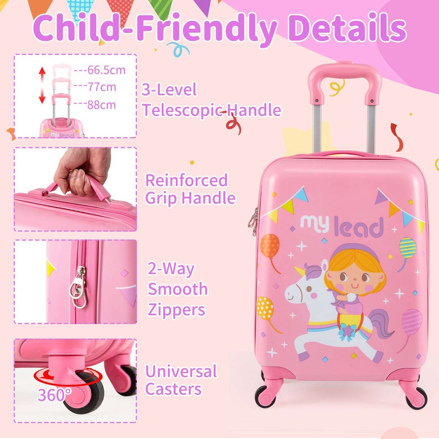 Costway 2 Pieces Hardshell Travel Luggage w/30cm Carry-on Suitcase & 29cm Backpack Airline Approved Rolling Trolley Set Pink