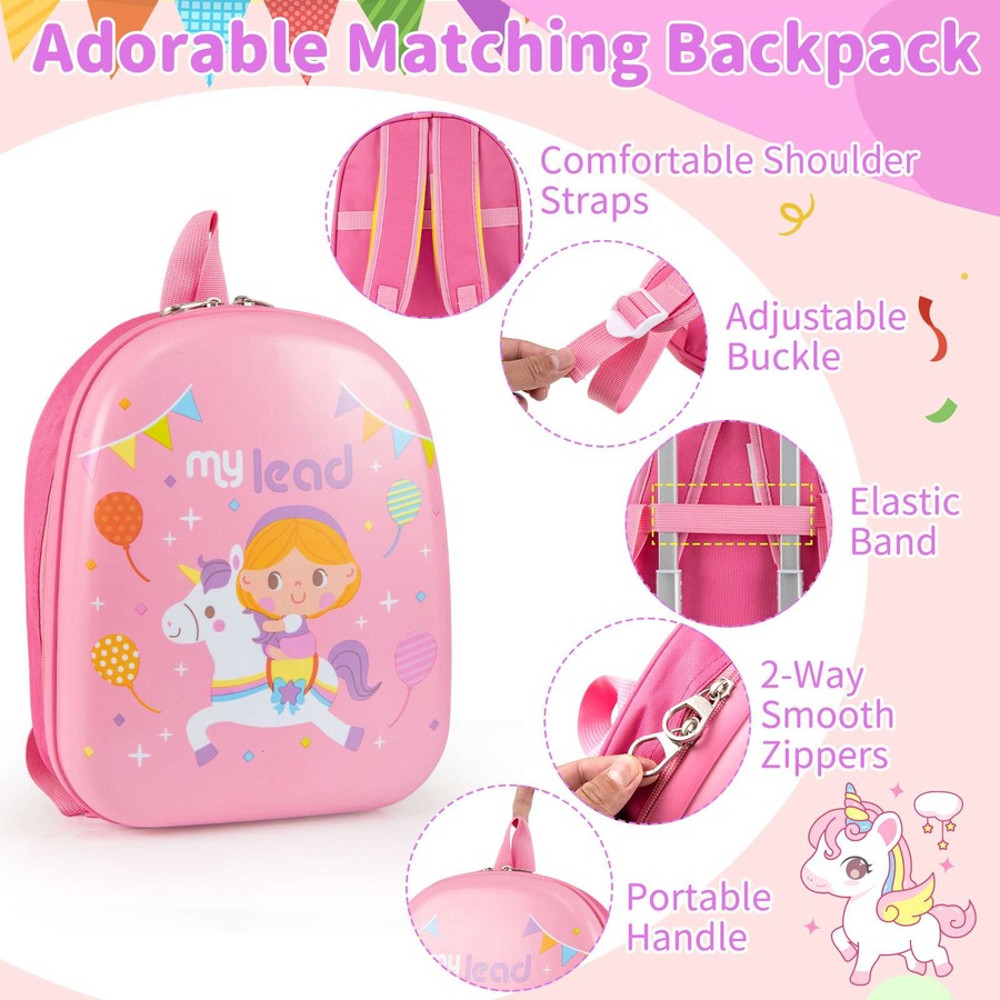 Costway 2 Pieces Hardshell Travel Luggage w/30cm Carry-on Suitcase & 29cm Backpack Airline Approved Rolling Trolley Set Pink