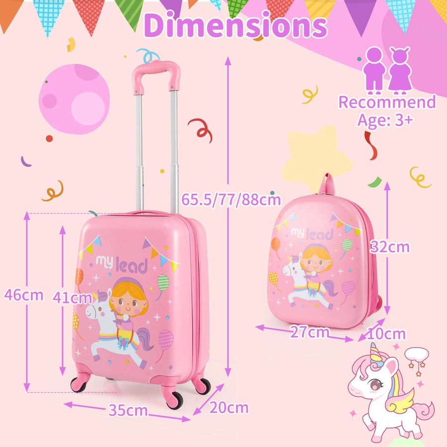 Costway 2 Pieces Hardshell Travel Luggage w/30cm Carry-on Suitcase & 29cm Backpack Airline Approved Rolling Trolley Set Pink