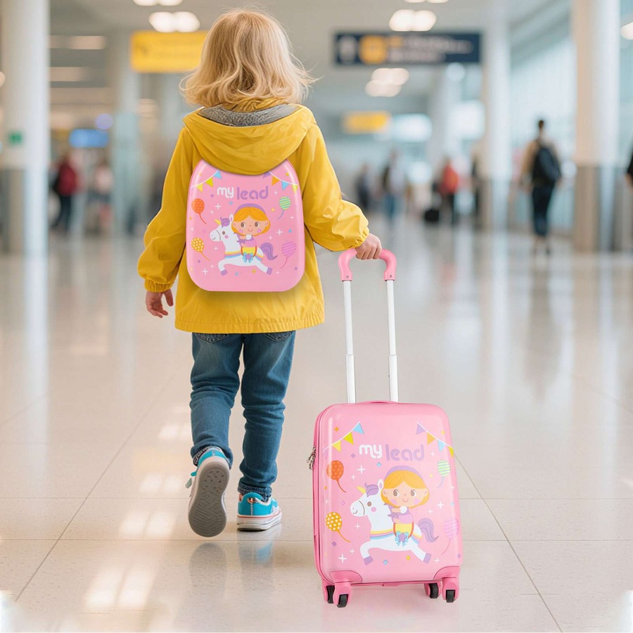 Costway 2 Pieces Hardshell Travel Luggage w/30cm Carry-on Suitcase & 29cm Backpack Airline Approved Rolling Trolley Set Pink