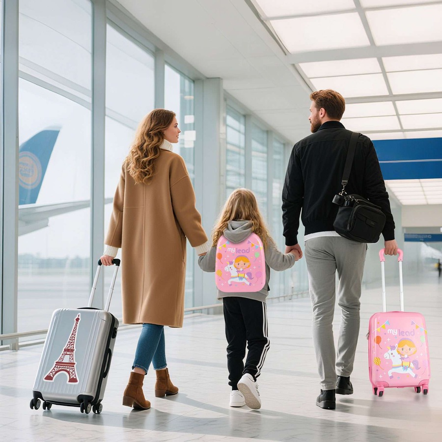 Costway 2 Pieces Hardshell Travel Luggage w/30cm Carry-on Suitcase & 29cm Backpack Airline Approved Rolling Trolley Set Pink