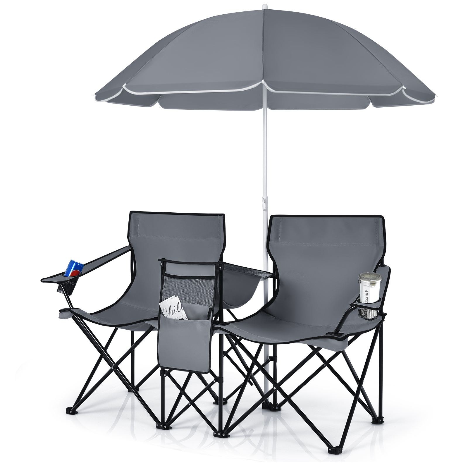 Double chair with hot sale cooler and umbrella