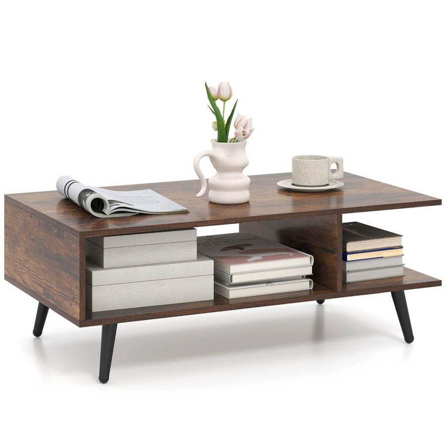 Costway 2-tier Coffee Table w/Storage Home Modern Center Table Tea Table Cocktail Table Brown