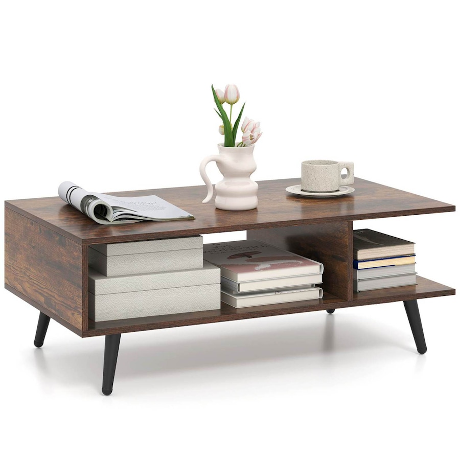 Costway 2-tier Coffee Table w/Storage Home Modern Center Table Tea Table Cocktail Table Brown