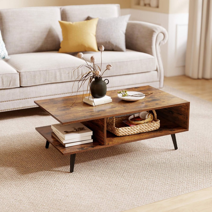 Costway 2-tier Coffee Table w/Storage Home Modern Center Table Tea Table Cocktail Table Brown