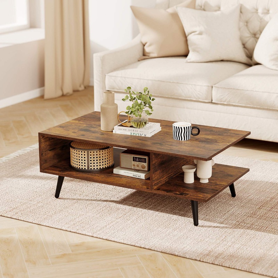 Costway 2-tier Coffee Table w/Storage Home Modern Center Table Tea Table Cocktail Table Brown