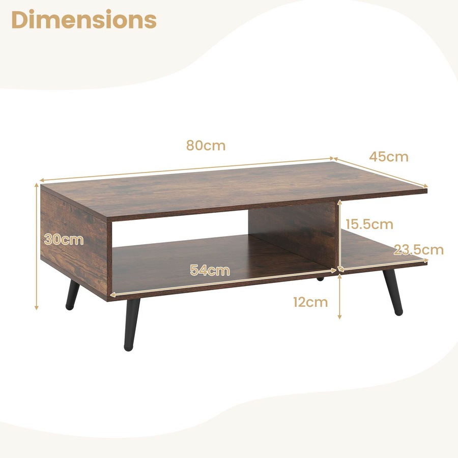 Costway 2-tier Coffee Table w/Storage Home Modern Center Table Tea Table Cocktail Table Brown