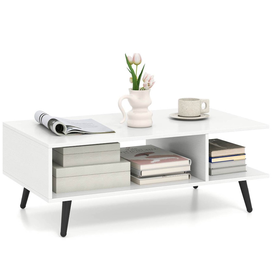 Costway 2-Tier Coffee Table w/Storage Home Modern Center Table Tea Table Cocktail Table White