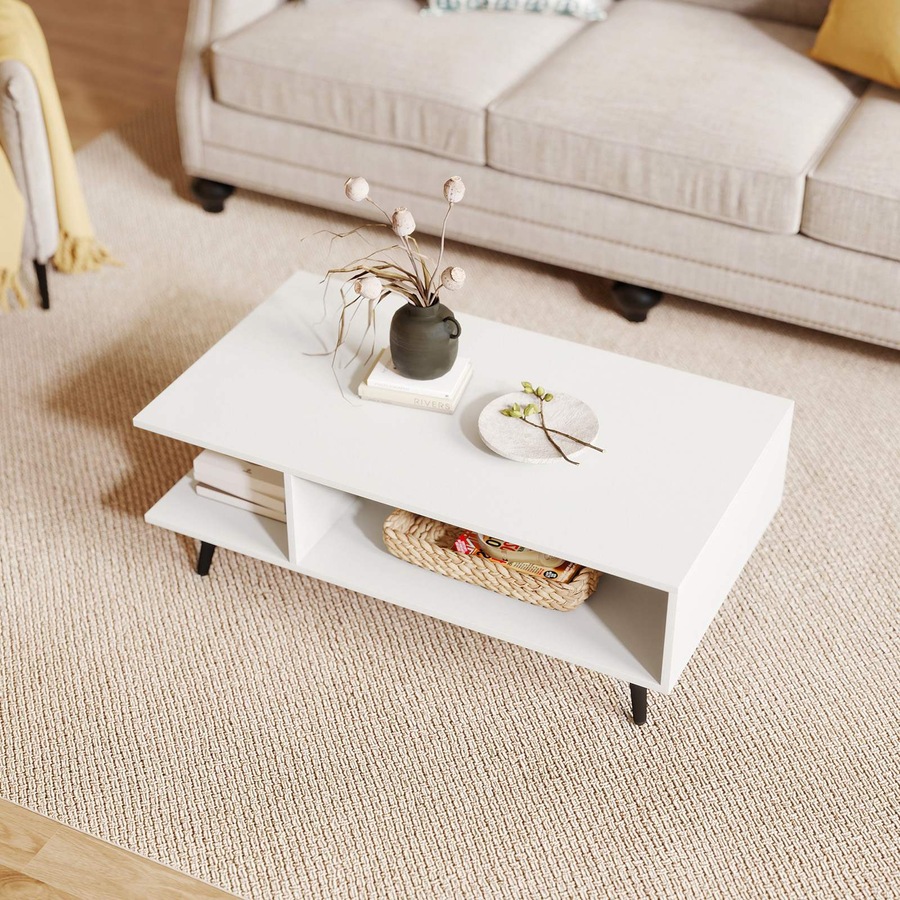 Costway 2-Tier Coffee Table w/Storage Home Modern Center Table Tea Table Cocktail Table White