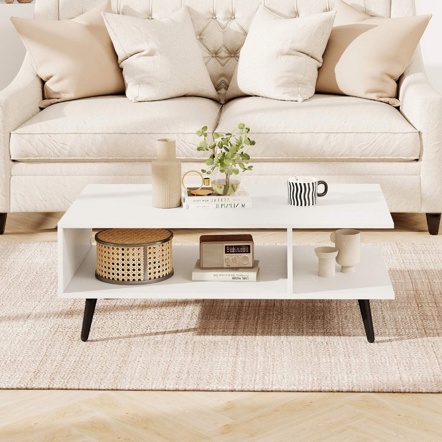 Costway 2-Tier Coffee Table w/Storage Home Modern Center Table Tea Table Cocktail Table White