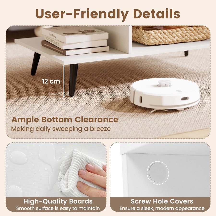 Costway 2-Tier Coffee Table w/Storage Home Modern Center Table Tea Table Cocktail Table White