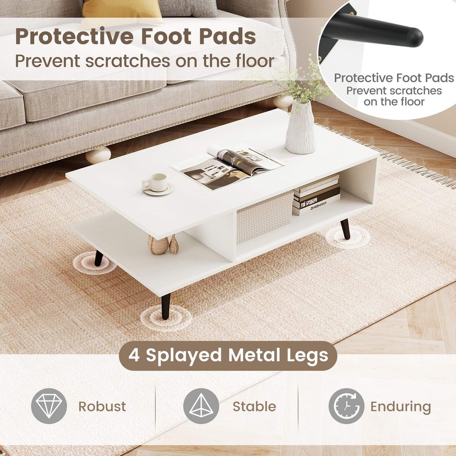 Costway 2-Tier Coffee Table w/Storage Home Modern Center Table Tea Table Cocktail Table White