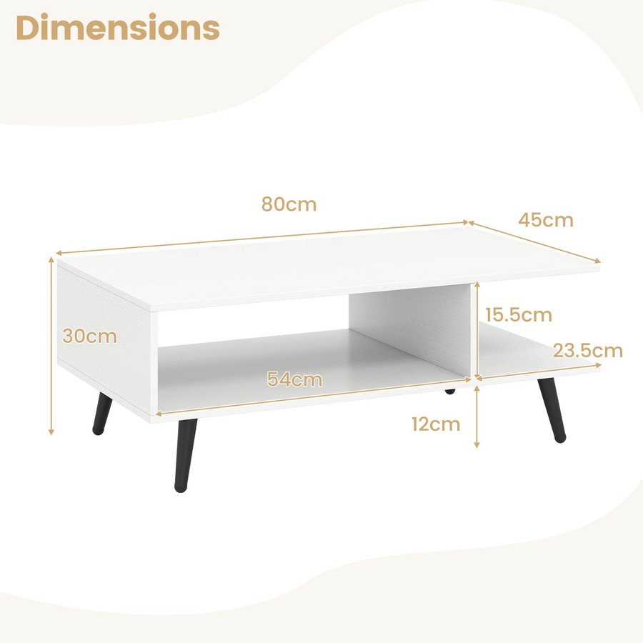 Costway 2-Tier Coffee Table w/Storage Home Modern Center Table Tea Table Cocktail Table White