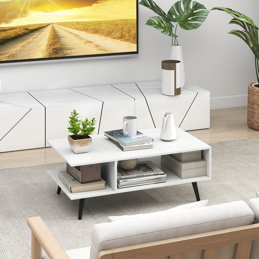 Costway 2-Tier Coffee Table w/Storage Home Modern Center Table Tea Table Cocktail Table White