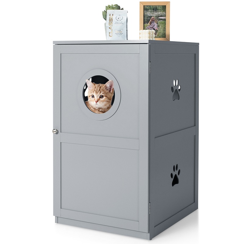 Buy Costway 2Tier Wood Cat Litter Storage Enclosed Kitten