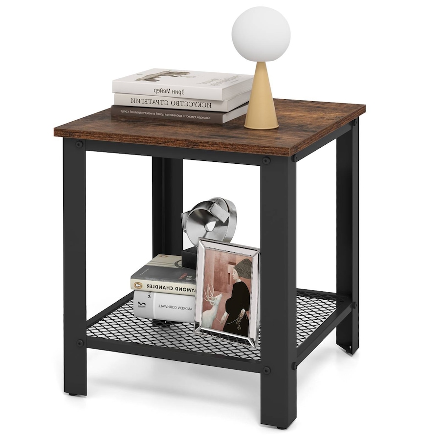 Costway 2-Tier Square End Table Sofa Side Table Bedside Table w/Mesh Shelf Home Office Coffee