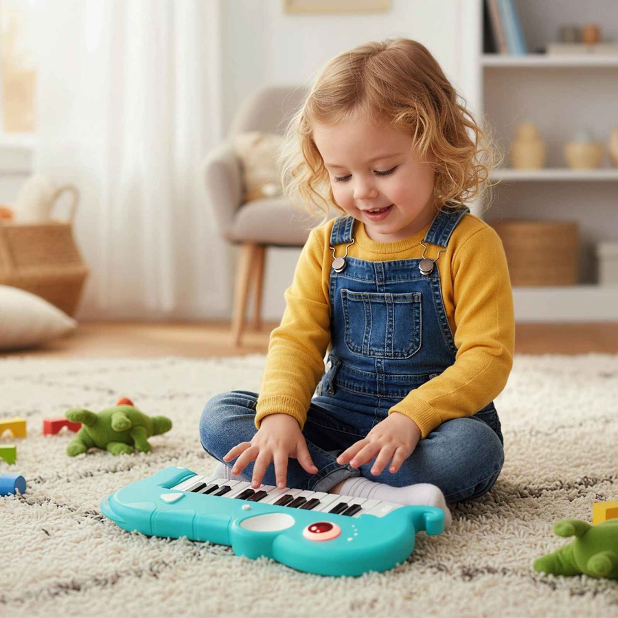 Costway 25-Key Piano Keyboard Elephant Shape Toy Piano Portable Musical Instrument w/Music & Light Blue
