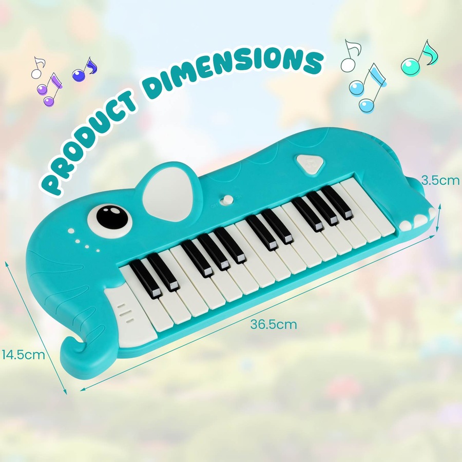 Costway 25-Key Piano Keyboard Elephant Shape Toy Piano Portable Musical Instrument w/Music & Light Blue