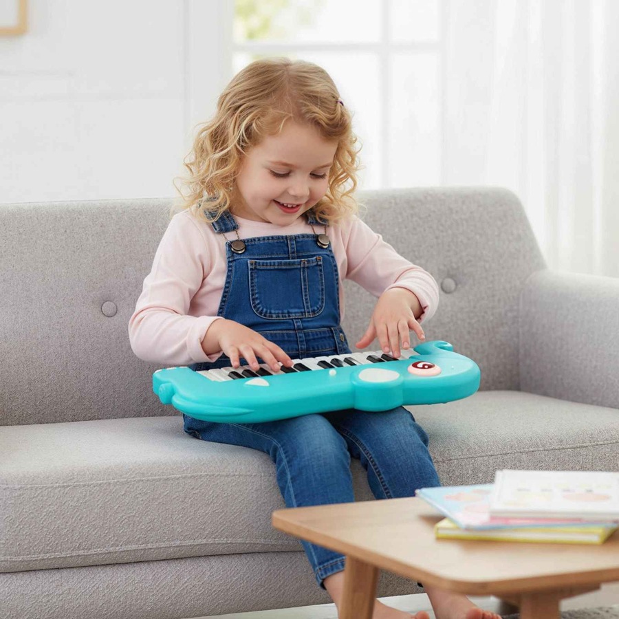 Costway 25-Key Piano Keyboard Elephant Shape Toy Piano Portable Musical Instrument w/Music & Light Blue