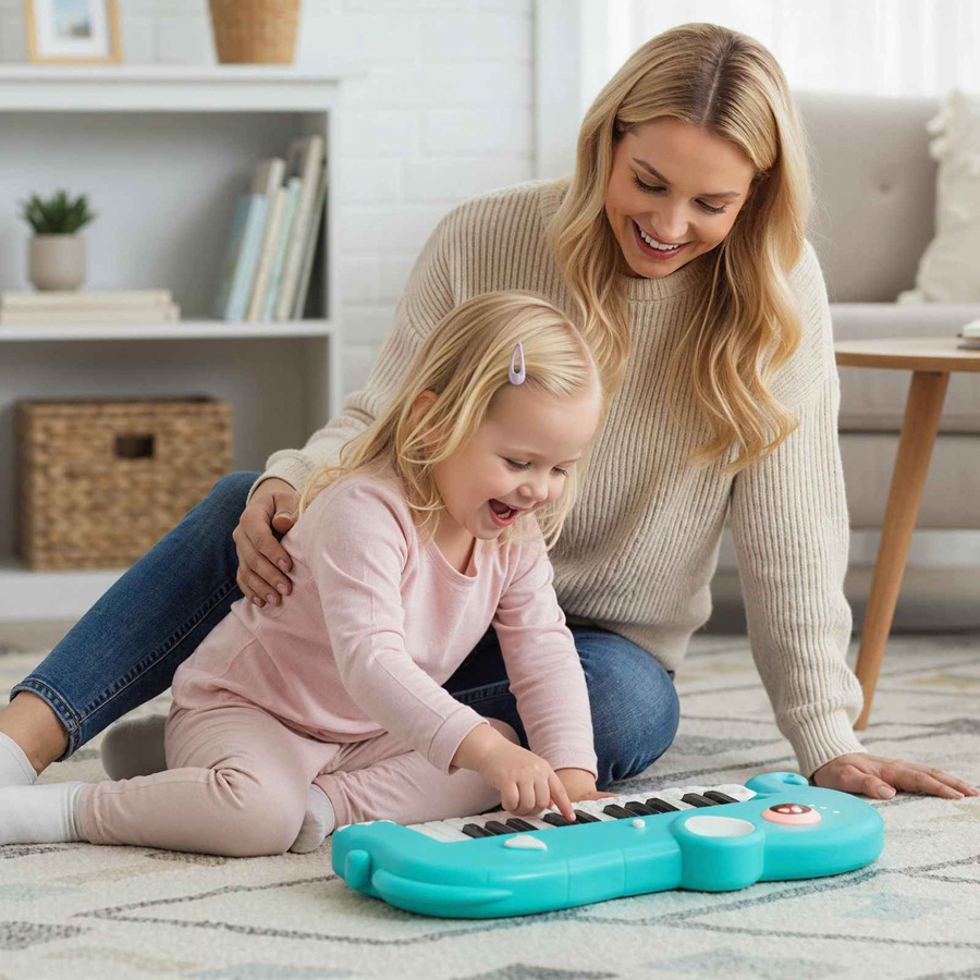 Costway 25-Key Piano Keyboard Elephant Shape Toy Piano Portable Musical Instrument w/Music & Light Blue