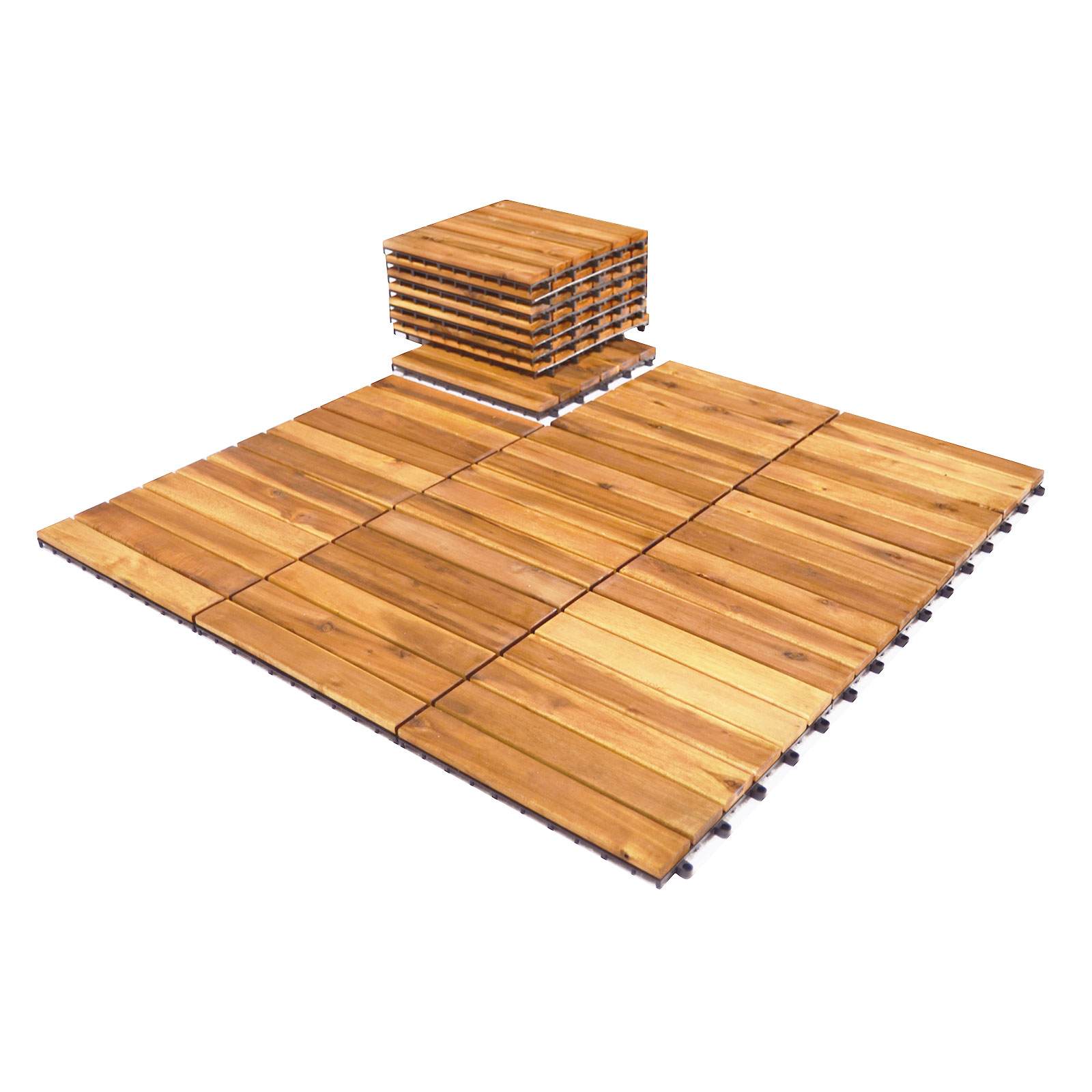 Costway 27Pcs Acacia Wood Deck Tile Hardwood Flooring No Tool Install Garden Patio