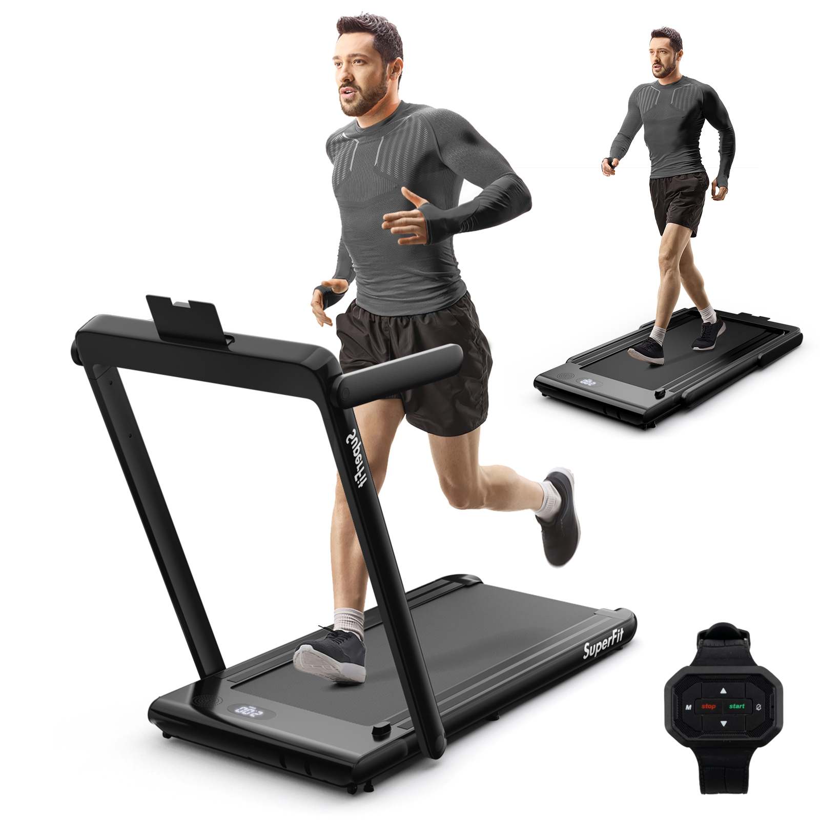 Costway 2 in 1 Electric Treadmill Folding Incline Running Machine w/LED Display &